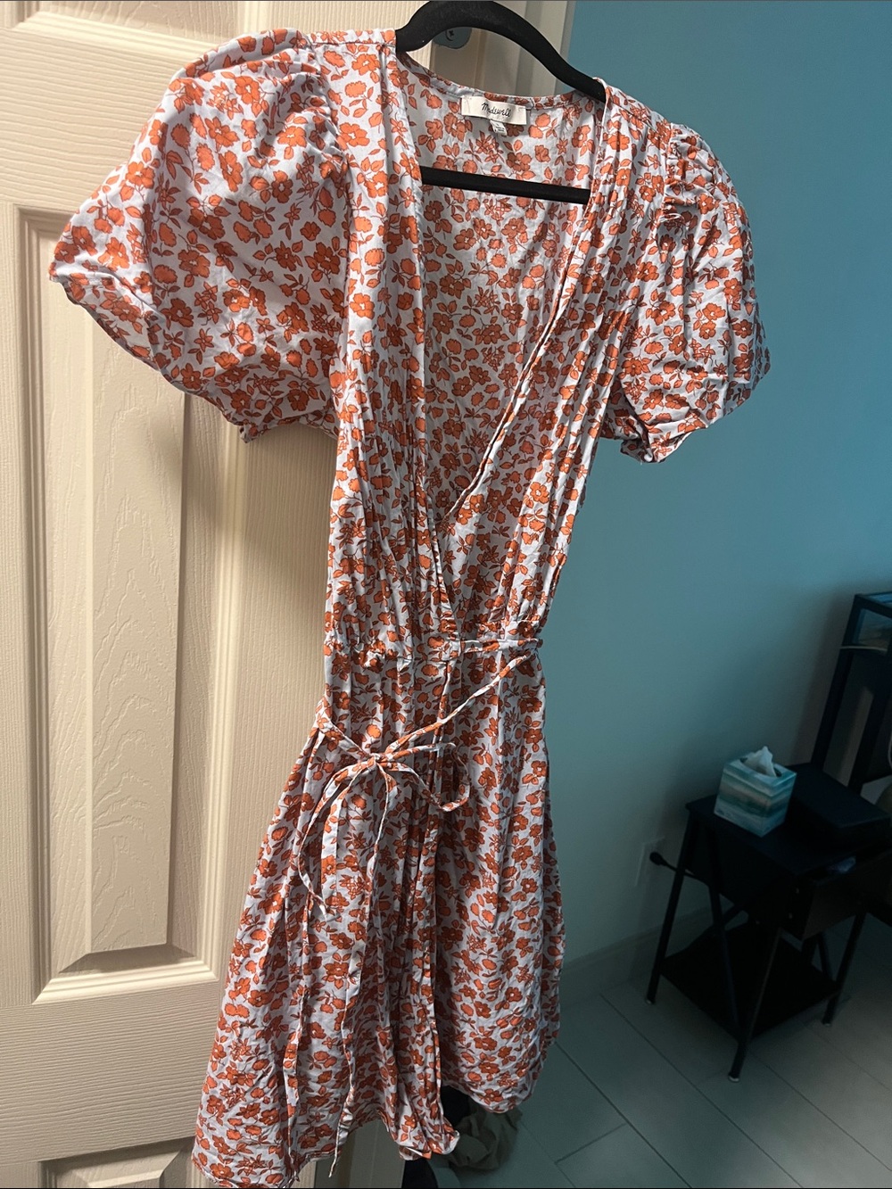 Madewell Orange and White Floral Wrap Dress